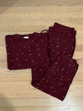 Lou & Grey Wine Star Embroidered Sweatshirt + Sweatpants Set, Size Medium